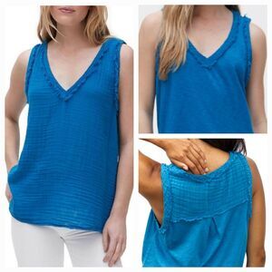 New MICHAEL STARS Womens (3X) Blue (Pacific) Dina Fabric Mix V-Neck Tank Top $98
